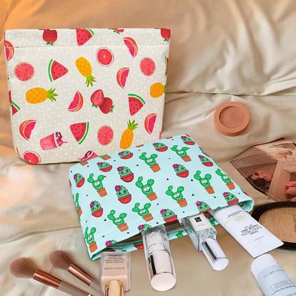 Women Cactus Large Cute Travel Toiletry Zipper Organizer Cosmetic Bag - Picture 3 of 6